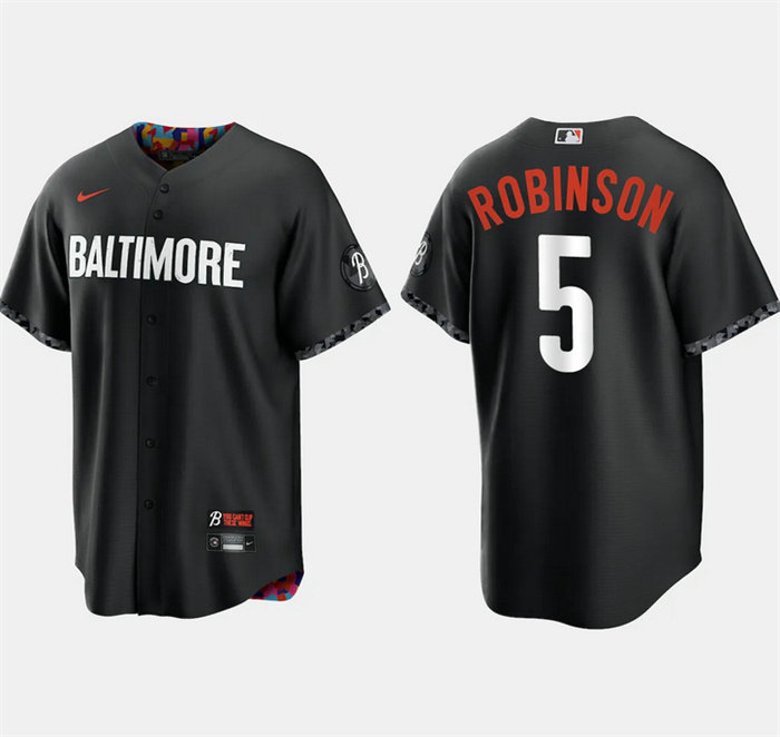 Men's Baltimore Orioles #5 Brooks Robinson Black 2023 City Connect Cool Base Stitched Baseball Jersey