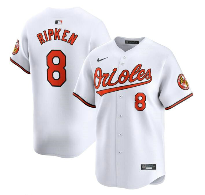 Men's Baltimore Orioles #8 Cal Ripken Jr. White 2024 Home Limited Cool Base Stitched Baseball Jersey