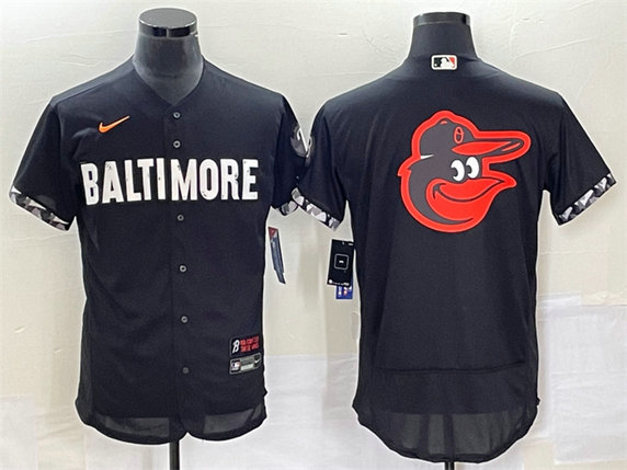 Men's Baltimore Orioles Big Logo In Back Black 2023 City Connect Flex Base Stitched Baseball Jersey