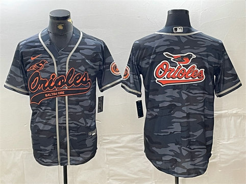 Men's Baltimore Orioles Gray Camo Team Big Logo Cool Base Stitched Jersey 2