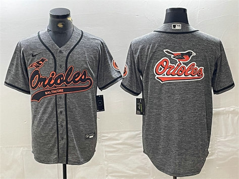 Men's Baltimore Orioles Gray Team Big Logo Cool Base Stitched Jersey 2
