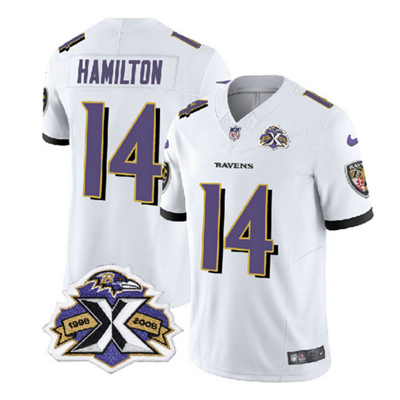 Men's Baltimore Ravens #14 Kyle Hamilton White 2023 F.U.S.E With Patch Throwback Vapor Limited Jersey