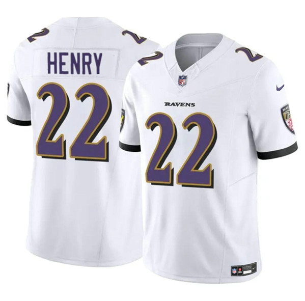 Men's Baltimore Ravens #22 Derrick Henry 2023 F.U.S.E. White Vapor Limited Football Stitched Jersey