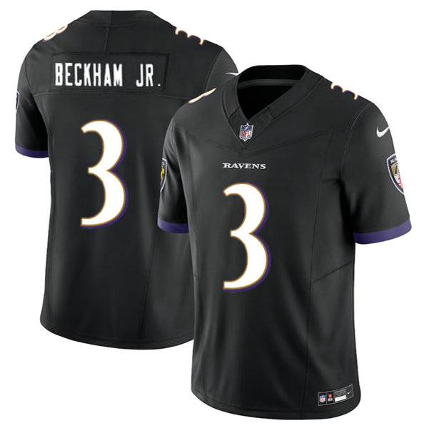 Men's Baltimore Ravens #3 Odell Beckham Jr. Black 2023 F.U.S.E. Vapor Untouchable Stitched Jersey