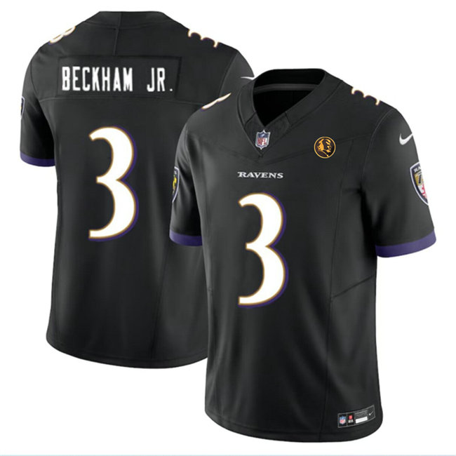 Men's Baltimore Ravens #3 Odell Beckham Jr. Black 2023 F.U.S.E. With John Madden Patch Vapor Limited Football Jersey