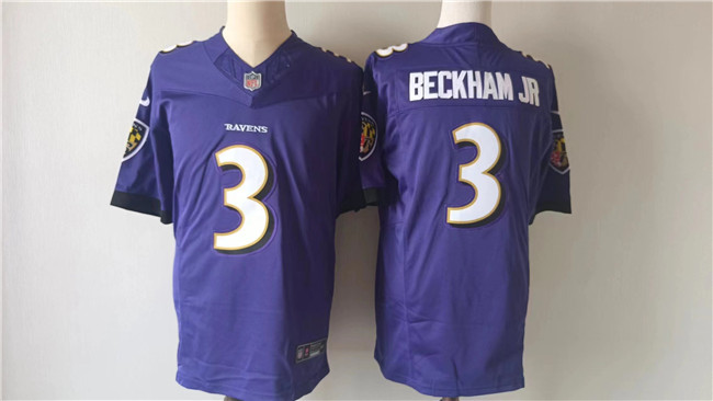Men's Baltimore Ravens #3 Odell Beckham Jr. Purple 2023 F.U.S.E. Vapor Untouchable Stitched Football Jersey