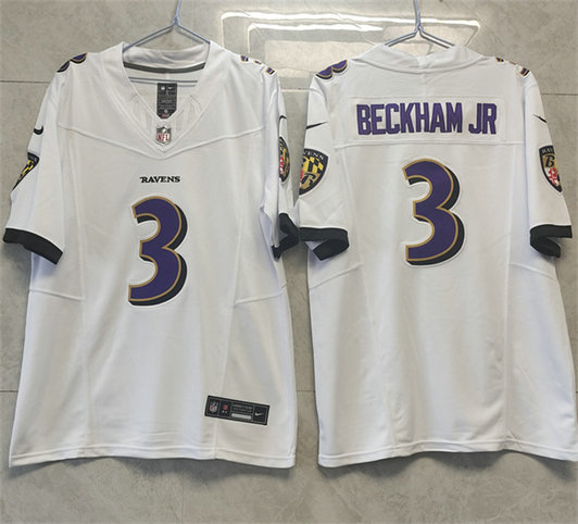 Men's Baltimore Ravens #3 Odell Beckham Jr. White 2023 F.U.S.E. Vapor Untouchable Stitched Football Jersey