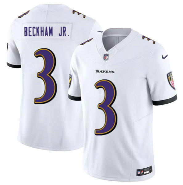Men's Baltimore Ravens #3 Odell Beckham Jr. White 2023 F.U.S.E. Vapor Untouchable Stitched Jersey