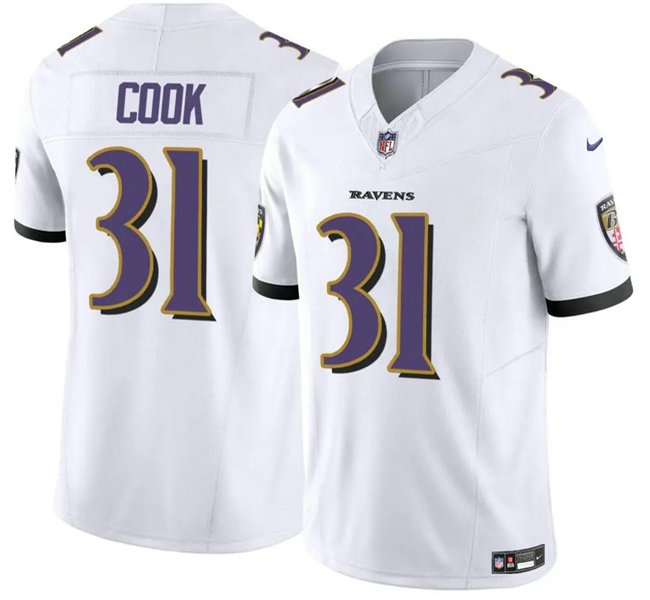 Men's Baltimore Ravens #31 Dalvin Cook White 2024 F.U.S.E. Vapor Limited Football Jersey