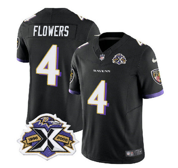 Men's Baltimore Ravens #4 Zay Flowers Black 2023 F.U.S.E With Patch Throwback Vapor Limited Jersey