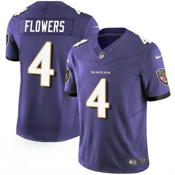 Men's Baltimore Ravens #4 Zay Flowers Purple 2023 F.U.S.E. Vapor Limited Football Stitched Jersey