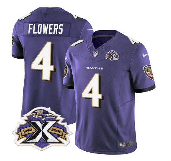 Men's Baltimore Ravens #4 Zay Flowers Purple 2023 F.U.S.E With Patch Throwback Vapor Limited Jersey