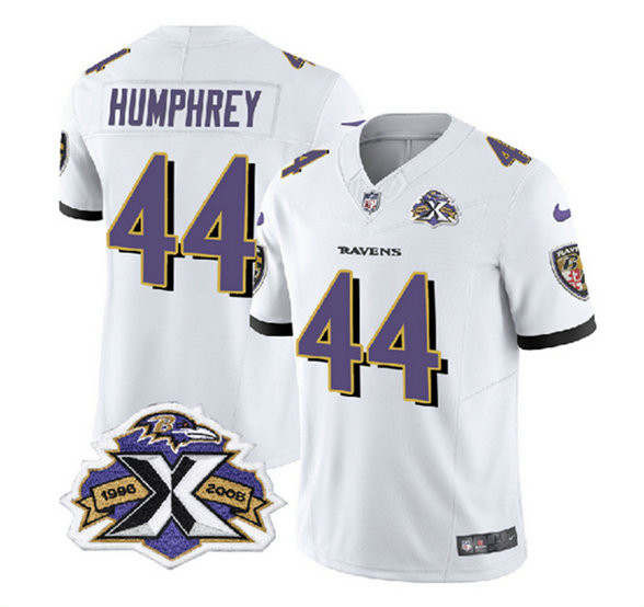 Men's Baltimore Ravens #44 Marlon Humphrey White 2023 F.U.S.E With Patch Throwback Vapor Limited Jersey