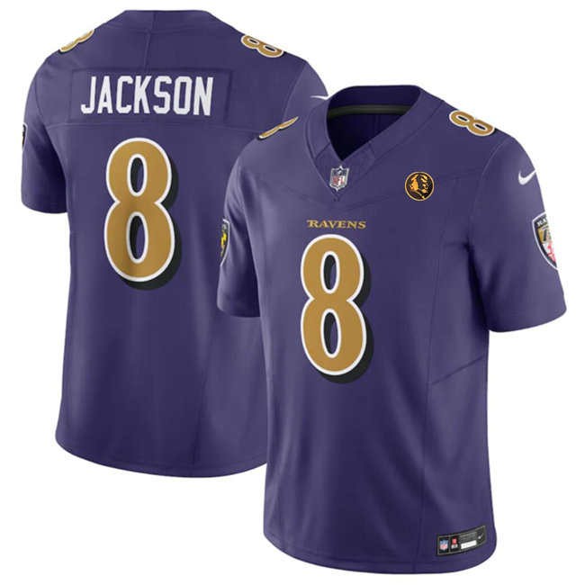 Men's Baltimore Ravens #8 Lamar Jackson Purple 2023 F.U.S.E. With John Madden Patch Color Rush Limited Stitched Football Jersey