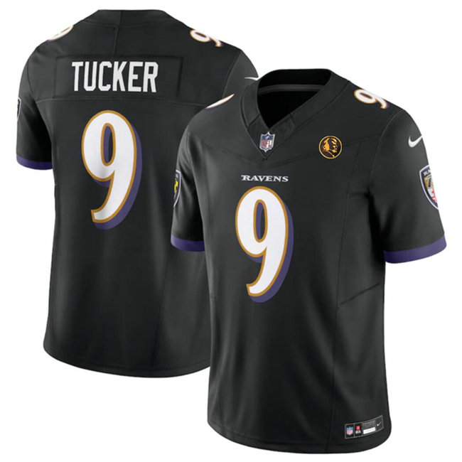 Men's Baltimore Ravens #9 Justin Tucker Black 2023 F.U.S.E. With John Madden Patch Vapor Limited Stitched Football Jersey