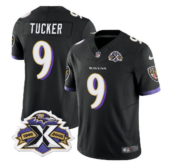 Men's Baltimore Ravens #9 Justin Tucker Black 2023 F.U.S.E With Patch Throwback Vapor Limited Jersey