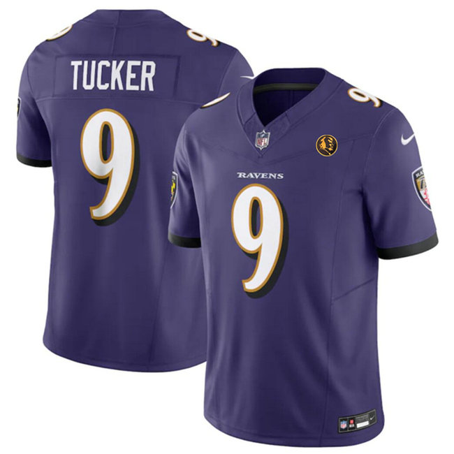 Men's Baltimore Ravens #9 Justin Tucker Purple 2023 F.U.S.E. With John Madden Patch Vapor Limited Stitched Football Jersey