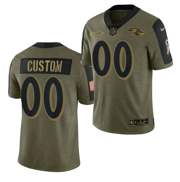 Men's Baltimore Ravens ACTIVE PLAYER Custom 2021 Olive Salute To Service Limited