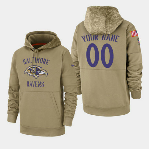 Men's Baltimore Ravens Custom 2019 Salute to Service Sideline Therma Pullover Hoodie - Tan