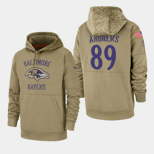 Men's Baltimore Ravens Mark Andrews 2019 Salute to Service Sideline Therma Pullover Hoodie - Tan
