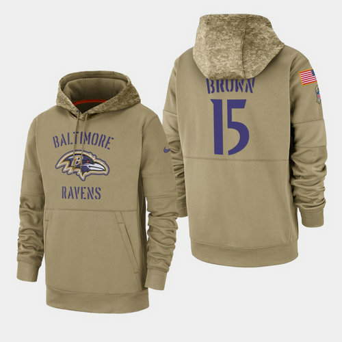 Men's Baltimore Ravens Marquise Brown 2019 Salute to Service Sideline Therma Hoodie - Tan