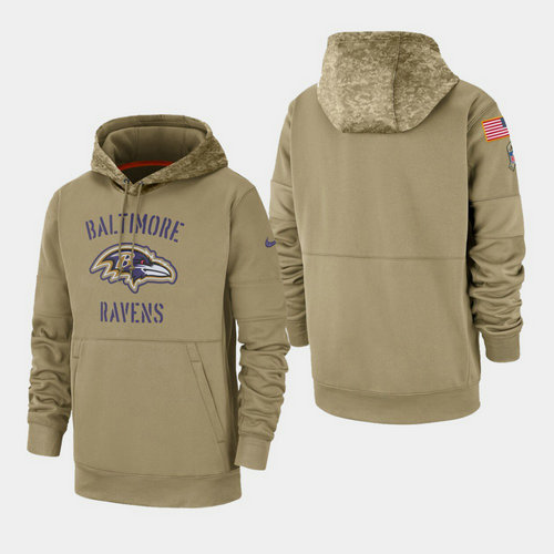 Men's Baltimore Ravens Tan 2019 Salute to Service Sideline Therma Pullover Hoodie