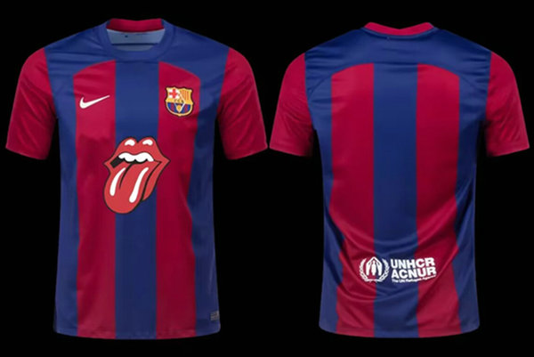 Men's Barcelona Blank 2023 24 Rolling Stones Soccer Jersey