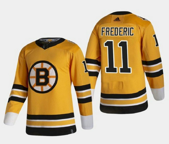 Men's Boston Bruins #11 Trent Frederic Gold Stitched NHL Jersey