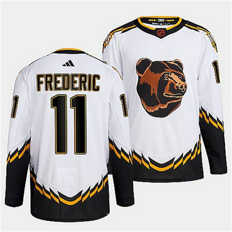 Men's Boston Bruins #11 Trent Frederic White 2022 Reverse Retro Stitched Jersey