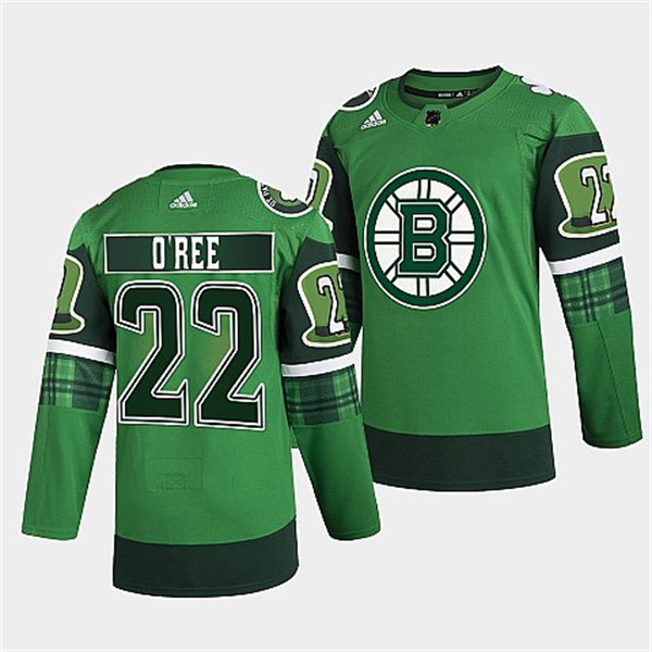 Men's Boston Bruins #22 Willie O'Ree 2022 Green St Patricks Day Warm-Up Stitched Jersey