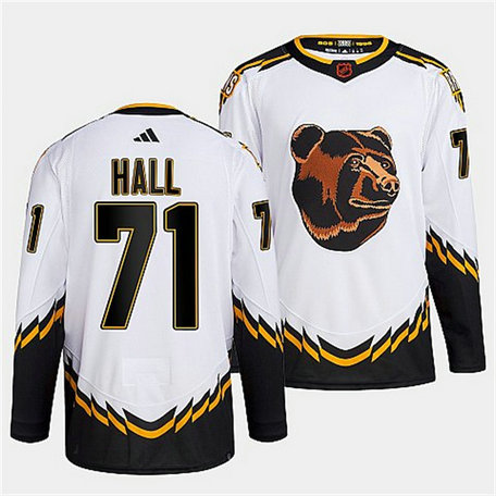 Men's Boston Bruins #71 Taylor Hall White 2022 Reverse Retro Stitched Jersey