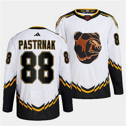 Men's Boston Bruins #88 David Pastrnak White 2022 Reverse Retro Stitched Jersey