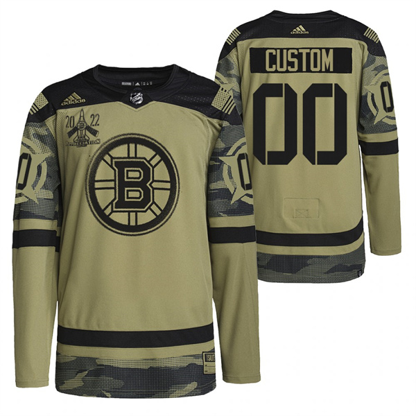Men's Boston Bruins ACTIVE PLAYER Custom 2022 Camo Military Appreciation Night Stitched Jersey