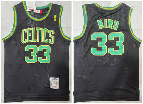 Men's Boston Celtics #33 Larry Bird Black Throwback Stitched Jersey