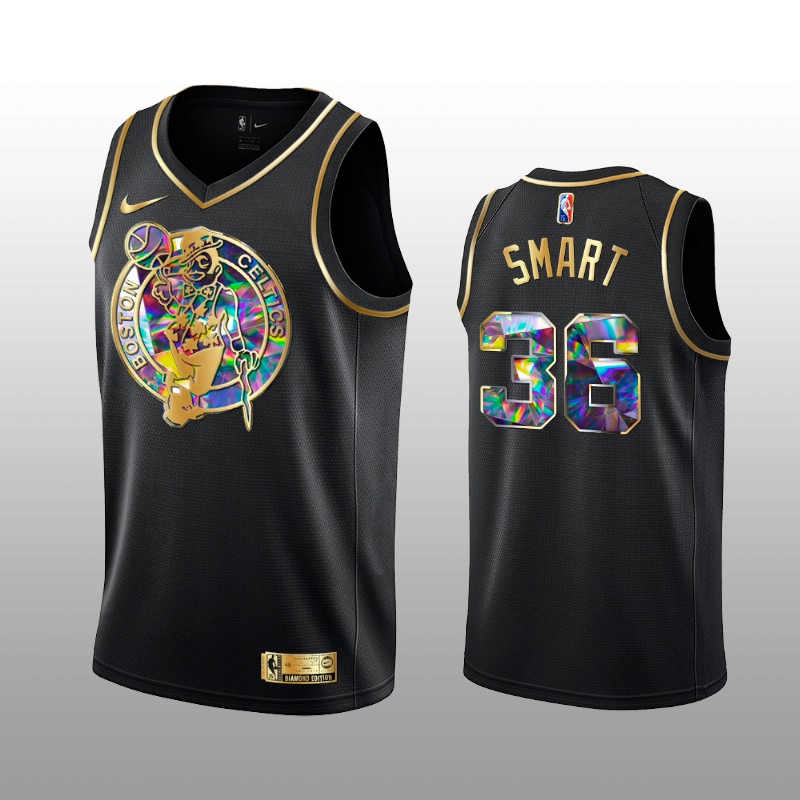 Men's Boston Celtics #36 Marcus Smart 2021 22 Black Golden Edition 75th Anniversary Diamond Logo Stitched Basketball Jersey