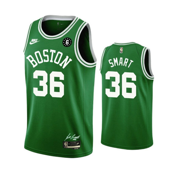 Men's Boston Celtics #36 Marcus Smart Green No.6 Patch Stitched Basketball JerseyS