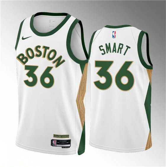 Men's Boston Celtics #36 Marcus Smart White 2023 24 City Edition Stitched Basketball Jersey