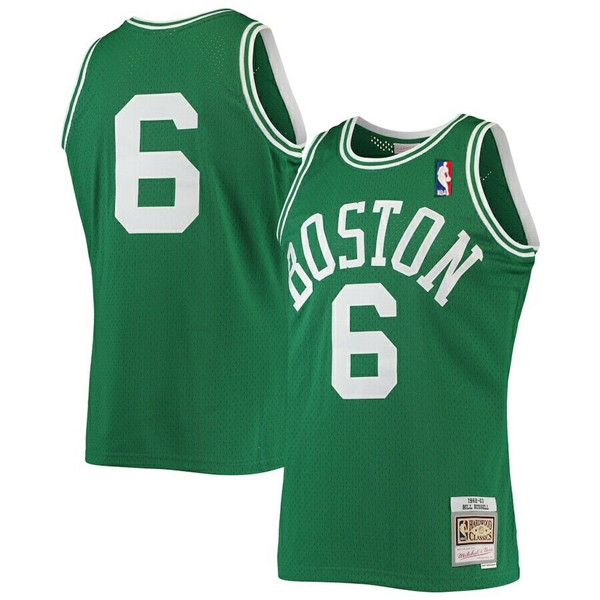 Men's Boston Celtics #6 Bill Russell 1962-63 Mitchell & Ness Green Swingman Stitched Jersey