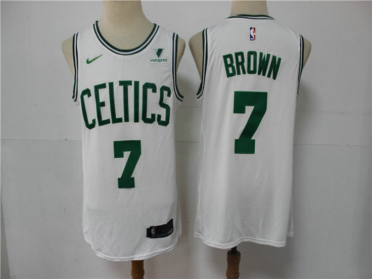 Men's Boston Celtics #7 Jaylen Brown White 2021 Nike Swingman Stitched NBA Jersey With NEW Sponsor Logo