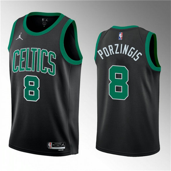 Men's Boston Celtics #8 Kristaps Porzingis Black 2023 Draft Statement Edition Stitched Basketball Jersey