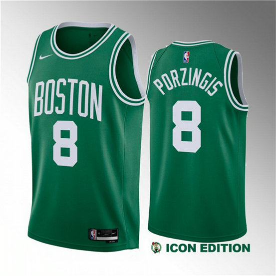 Men's Boston Celtics #8 Kristaps Porzingis Green 2023 Draft Icon Edition Stitched Basketball Jersey
