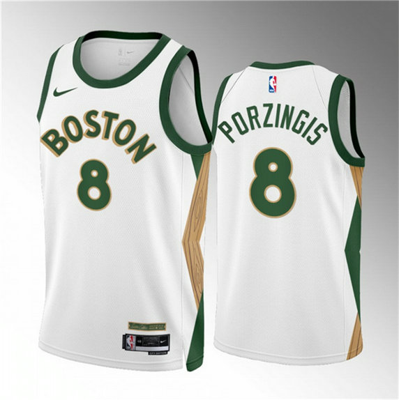 Men's Boston Celtics #8 Kristaps Porzingis White 2023 24 City Edition Stitched Basketball Jersey