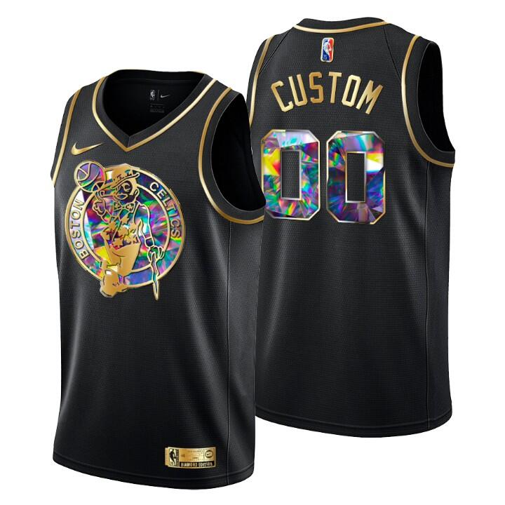 Men's Boston Celtics Active Player Custom 2021 22 Black Golden Edition 75th Anniversary Diamond Logo Stitched Basketball Jersey