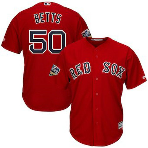 Men's Boston Red Sox Mookie Betts Majestic Scarlet 2018 World Series Cool Base Player Jersey