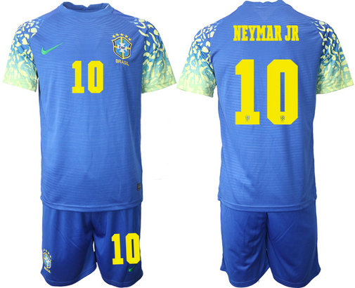 Men's Brazil #10 Neymar Jr Blue Away Soccer Jersey Suit