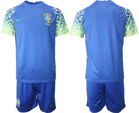 Men's Brazil Blank Blue 2022 FIFA World Cup Away Soccer Jersey Suit