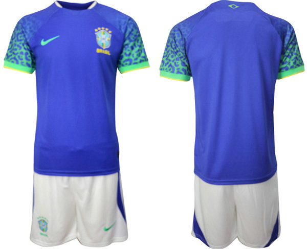 Men's Brazil Blank Blue 2022 FIFA World Cup Away Soccer Jersey Suit1