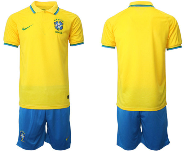 Men's Brazil Blank Yellow 2022 FIFA World Cup Home Soccer Jersey Suit