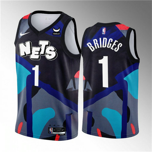 Men's Brooklyn Nets #1 Mikal Bridges Black 2023 24 City Edition Stitched Basketball Jersey