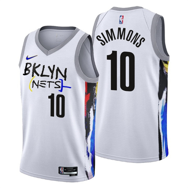 Men's Brooklyn Nets #10 Ben Simmons 2022 23 White City Edition Stitched Basketball Jersey
